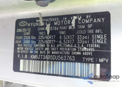 2013 Hyundai Tucson Gl z USA, uszkodzony, nr VIN KM8JT3AB5DU563763